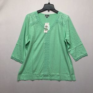 NWT JM Collection Women 3/4 Sleeve Cotton Blouse Top Shirt Size Large M105 -24